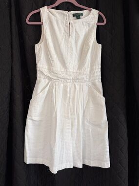 Lauren Ralph Lauren White Textured Cotton Fit & Flare Dress 8P Petite